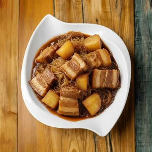 Mandarin Roasted Pork Belly with Homemade Brown Sauce.