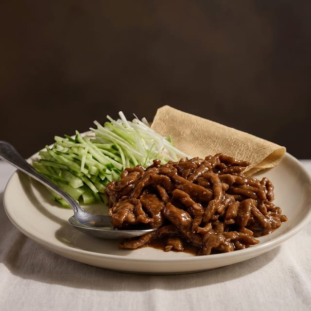 Shredded Pork with Plum Sauce in Tofu Wraps / 京酱肉丝.